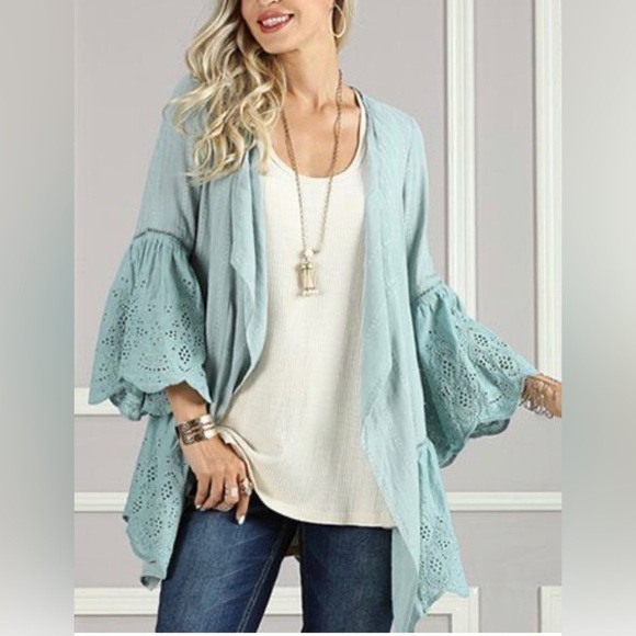 🆕 Suzanne Betro Seafoam Draped Ruffle Open Jacket - Women’s Size 1X Tunic Flaw - Picture 1 of 6